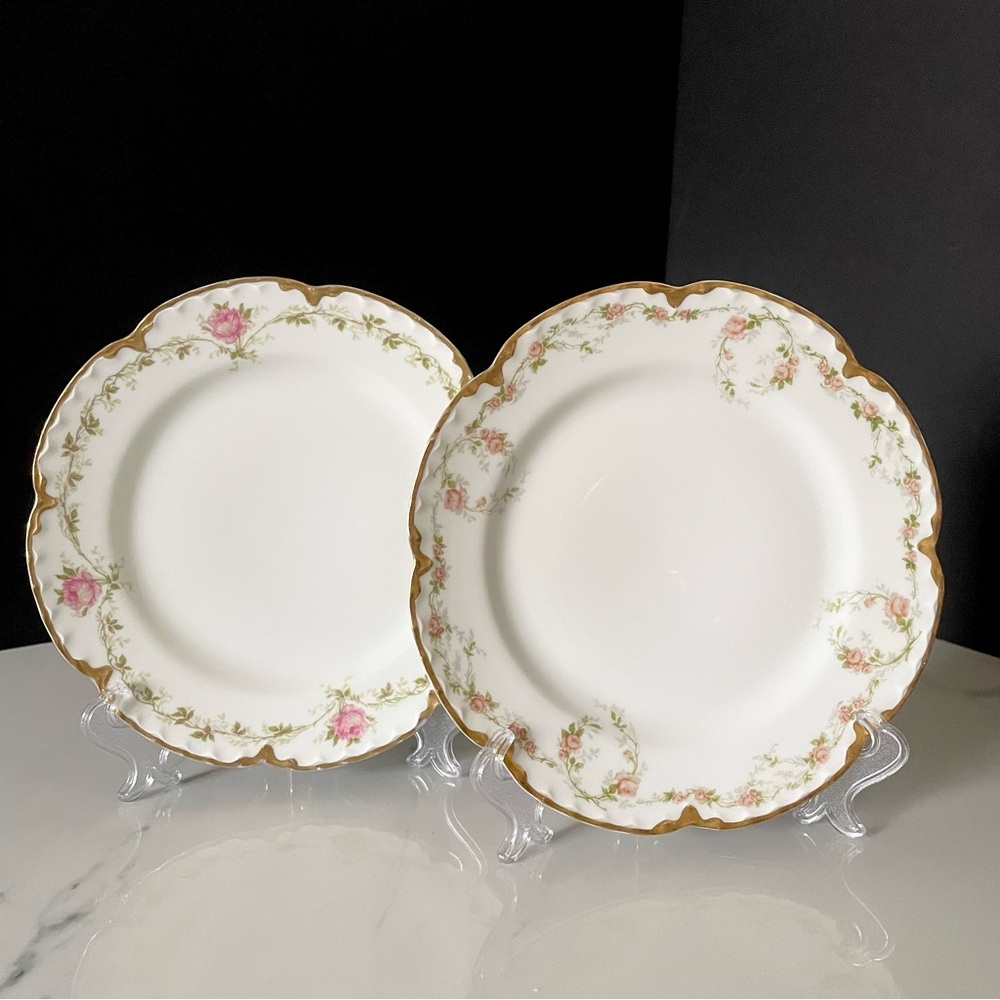 SET of 2 Pink Roses Salad Plates - Haviland Limoges